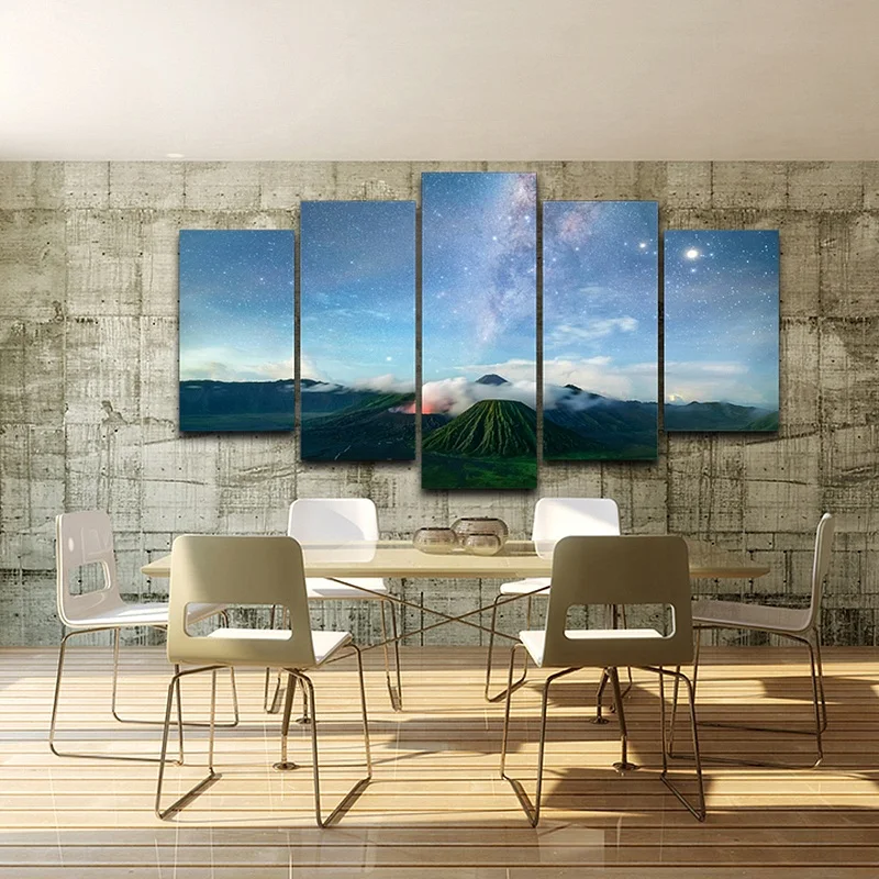 

HD printed framed spray painting artistic canvas starry sky&volcano drawing room wall decor poster for home art picture AE0027