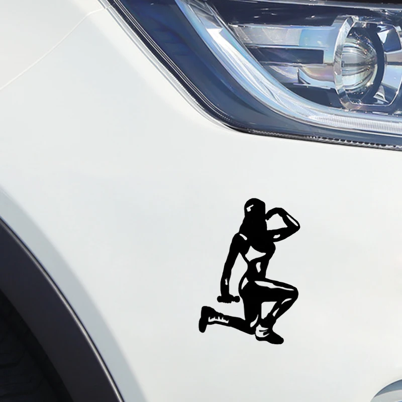 

QYPF 9.4*13.5CM Interesting Dumbbell Decor Fitness Car Styling Sticker Reflective Vinyl Silhouette C16-0877