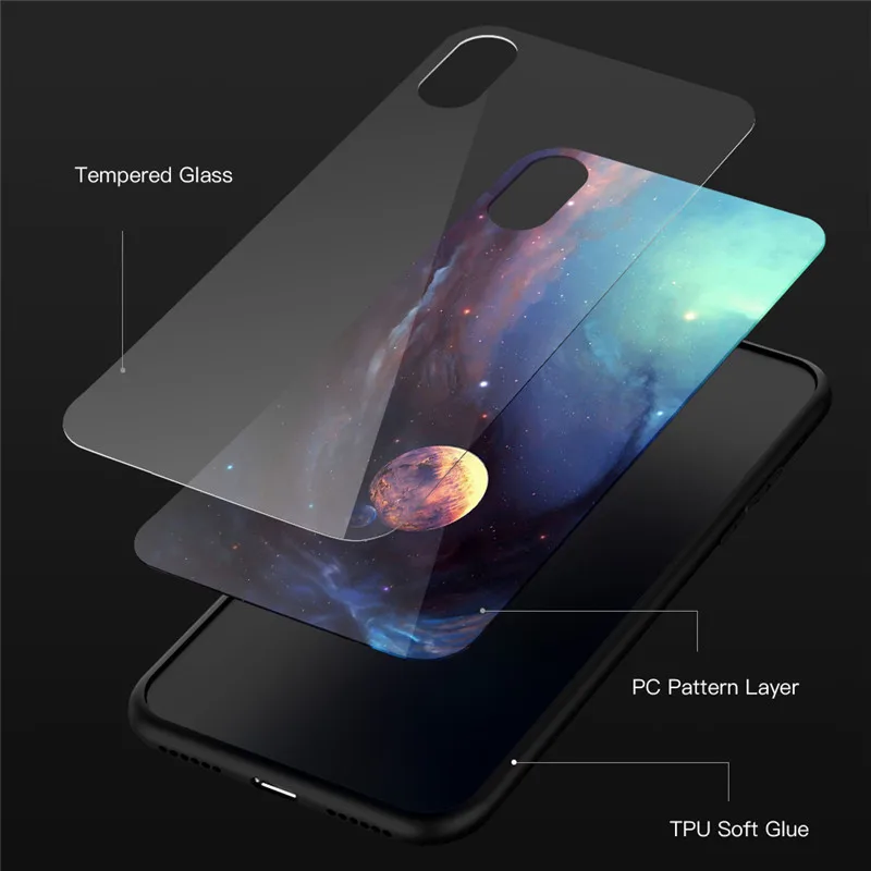 Стеклянный чехол для телефона для iPhone 11 X XS Max XS Звездный Космический Чехол чехол для iPhone 8 7 6 6s Plus X противоударный чехол силиконовый чехол