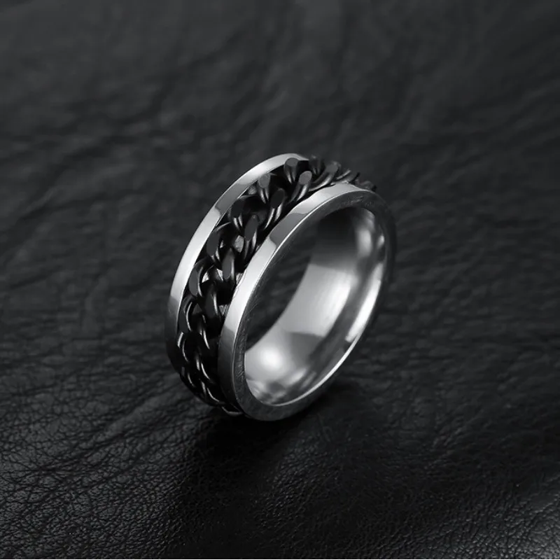 Мода Нержавеющая сталь черный кольцо Spinner Кольца для Для мужчин женщин панк рок