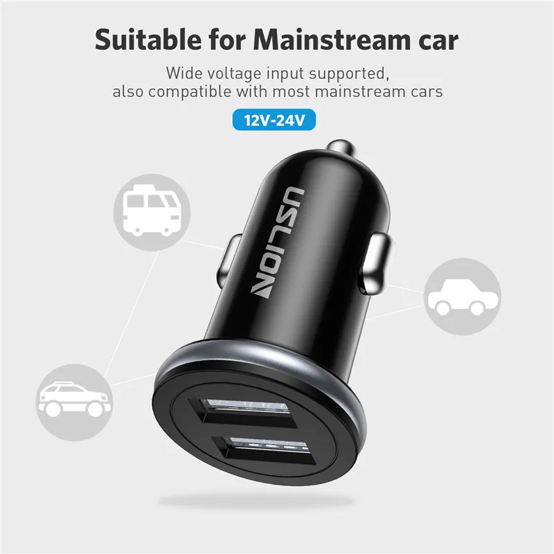 Автомобильное зарядное устройство USLION с двумя USB для мобильного телефона