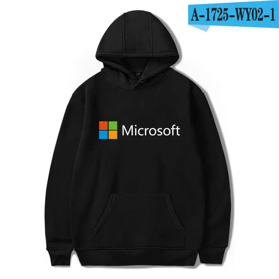Толстовка с логотипом google microsoft, модная Толстовка с длинным рукавом, крутая свободная толстовка, Повседневный пуловер, мягкая толстовка - Цвет: Black