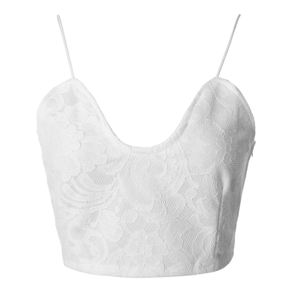 AZULINA распродажа изысканный v-образным вырезом Спагетти ремень белый короткий топ