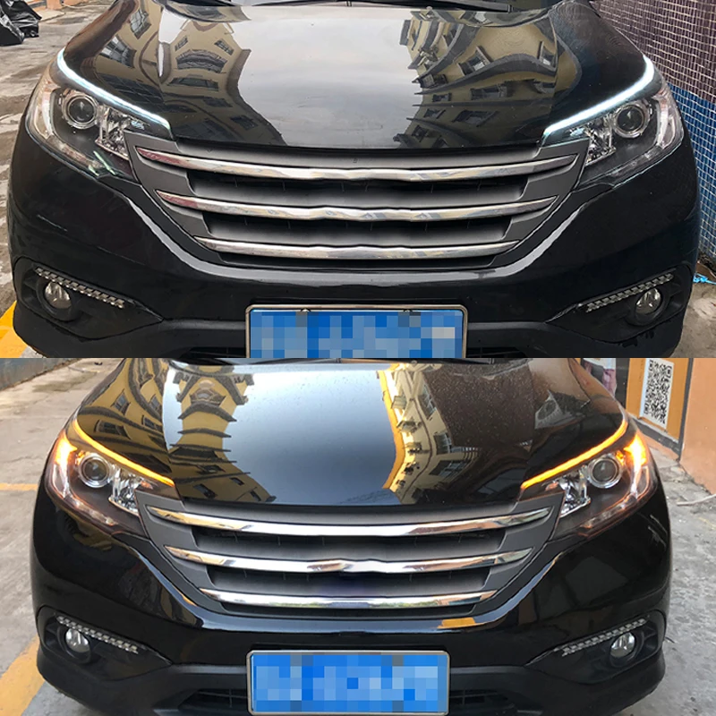 2X ультратонкие автомобильные DRL светодиодный дневные ходовые огни Гибкие для вождения белый указатель поворота желтая направляющая полоса для сборки фар