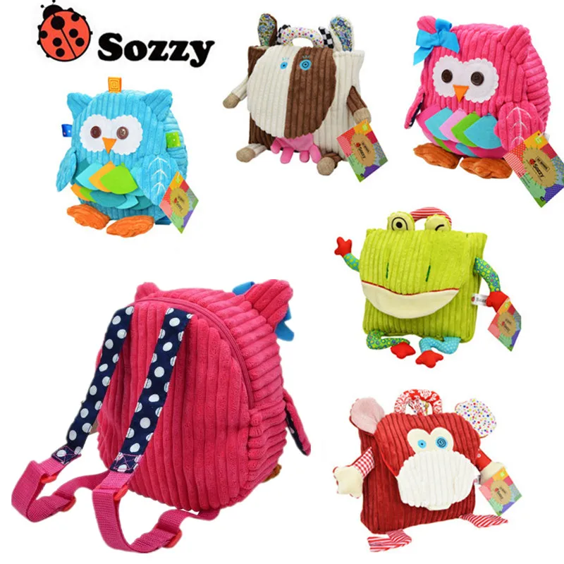 Sozzy Cute Kid Plush School Backpacks 25cm Animal Figure Bag Kid Girls Boys Gifts Toy Owl Cow Frog Monkey Cartoon shape Schoolba