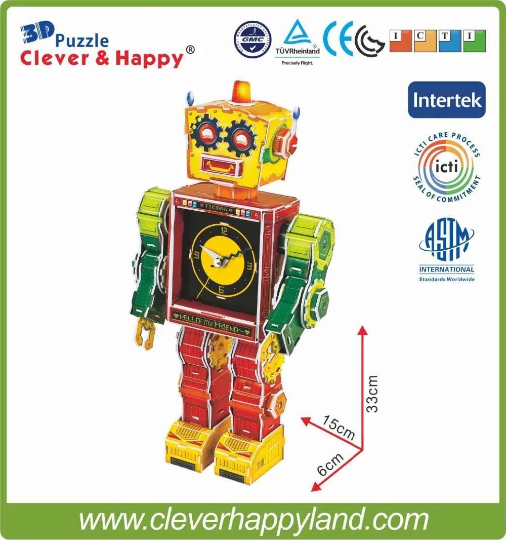 New 2014 Clever&ampHappy 3d puzzle Robot Clock-Tibot child toy cartoon adult drawings model learning &amp education | Игрушки и хобби
