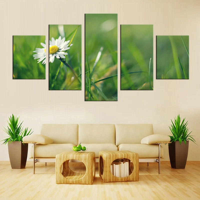 5 панельный пейзаж настенное художественное изображение белые ромашки цветы
