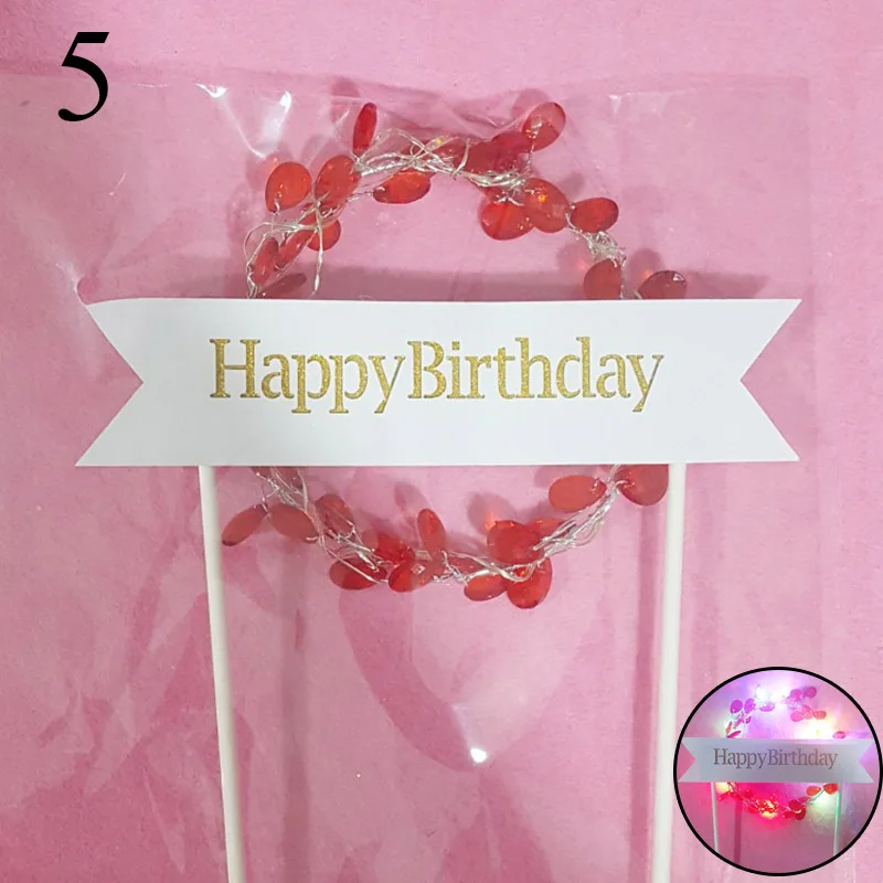 Crystal 5 Светодиодный Цветок Свадебный торт Топпер Baby Shower для девочки Топпер для торта «С Днем Рождения» вечерние украшения поставщиков инструмент для украшения торта - Цвет: Crystal 5