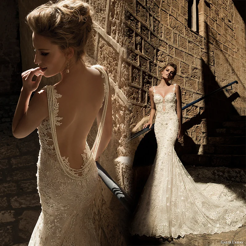 Robe de mariage Элегантное Длинное платье русалки кружевное свадебное 2020 с открытой