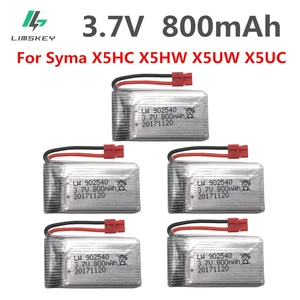 Аккумулятор Lipo 1S, 3,7 в, 800 мА ч, 5 шт.компл., для Syma X5HC, X5HW, X5UW, X5UC, радиоуправляемого квадрокоптера, запасные части, Аккумулятор 3,7 в, запчасти для дрона