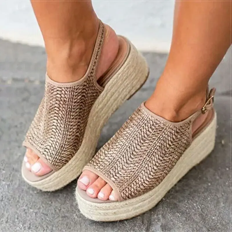 Sandalias Mujer; коллекция года; Летняя обувь; женские босоножки на платформе из пеньки; женская пляжная обувь; босоножки-гладиаторы на танкетке с открытым носком; WSH3335