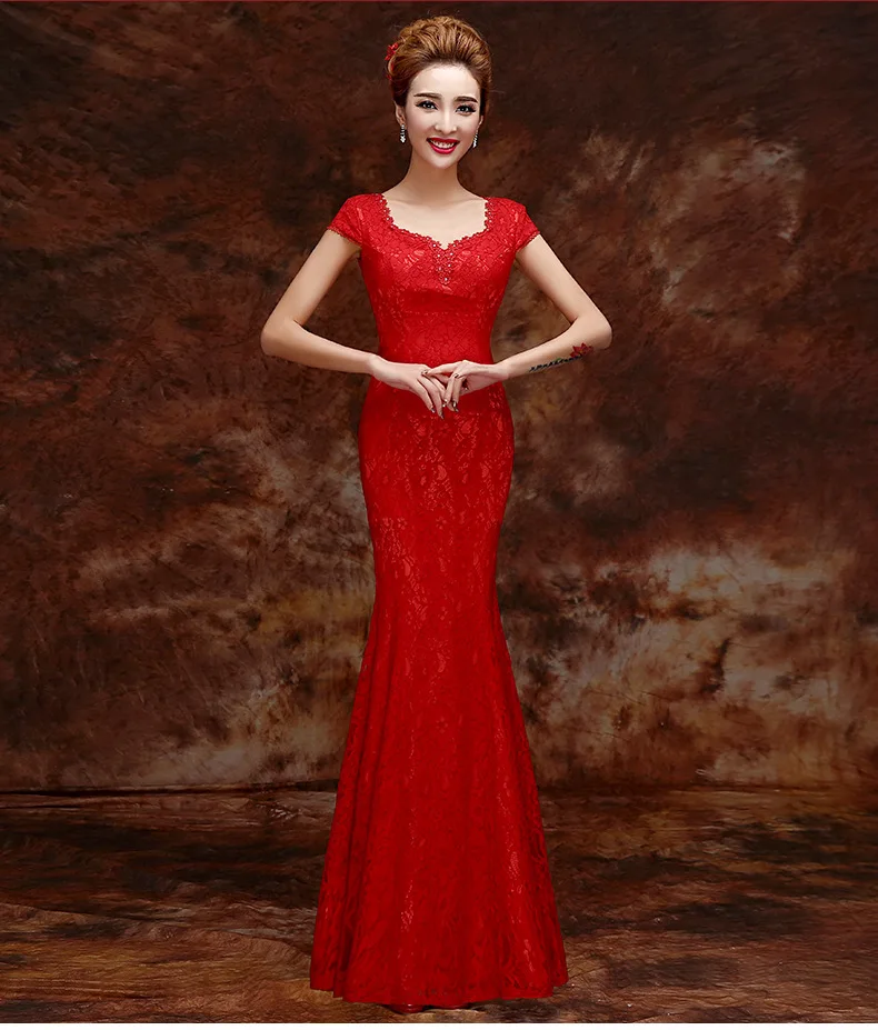 

New Design Traditional Chinese Dress Red Cheongsam for Women Wedding Dress Female Short Sleeve Long Qipao