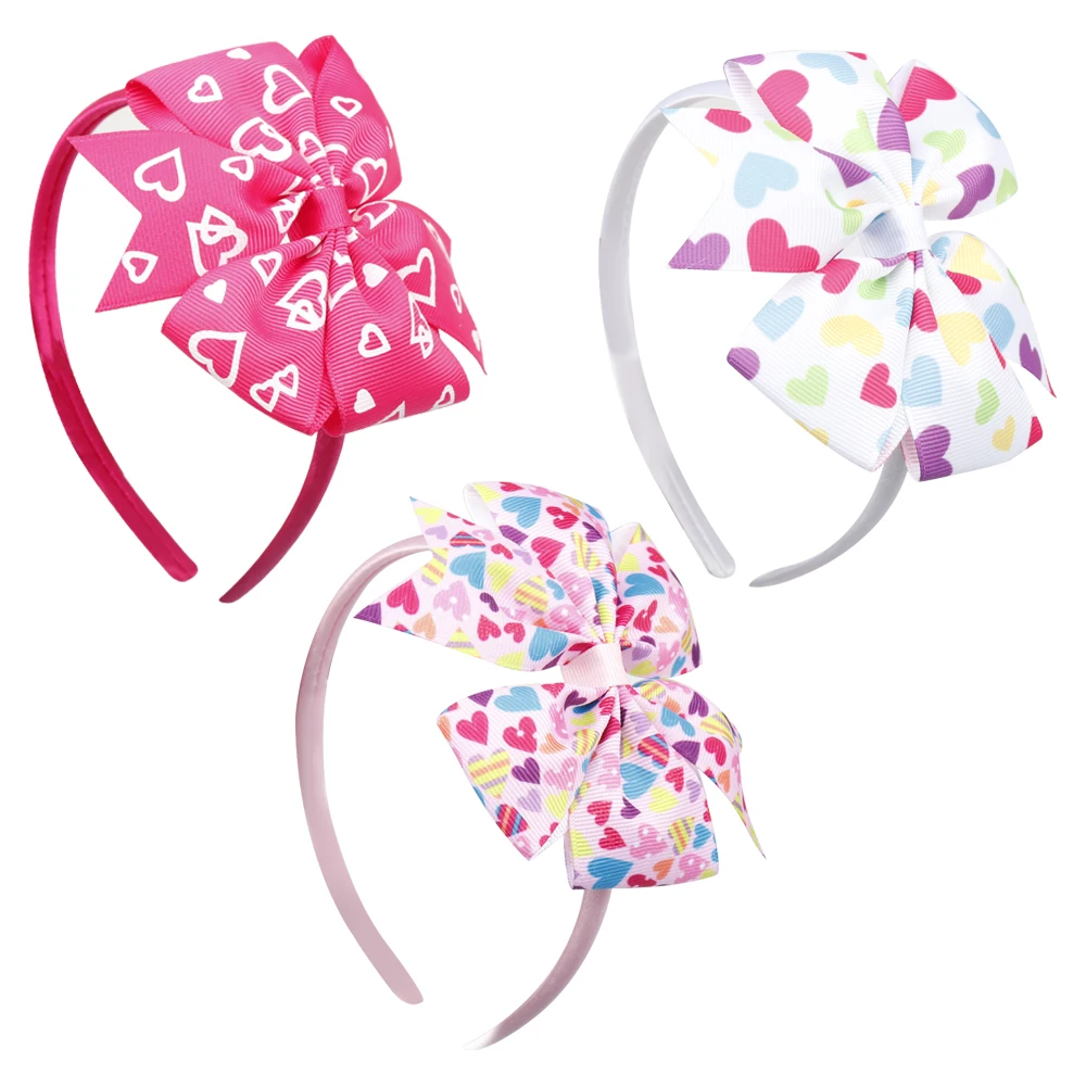 

2Pcs/Lot Print Lovely Heart Hair Bands Valentine's Day Hair Accessories Pinwheel Bow With Headbands For Girls/Kids Headwear