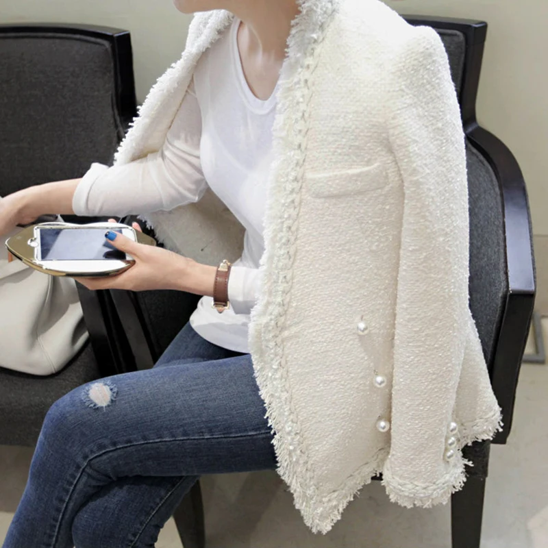 

2021 Autumn New Vintage Woolen Coats Womens Tweed jacket Casaco Feminino Elegant ladies Wool Coat Slim Female Short Jackets