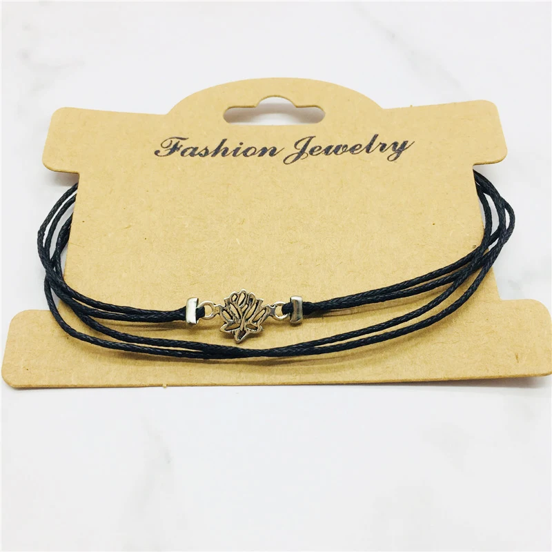 MFNFYH Silver Lotus Flower Ankle Bracelets for Women Men Multi Layer Black Wax Rope Anklet Barefoot Sandals Foot Chain Jewelry | Украшения