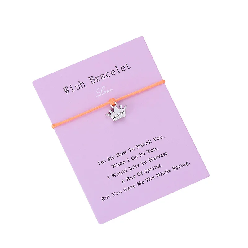 8 IYOE Wish Card, браслет с красной нитью для женщин и детей, корона принцессы, ручная плетеная веревка, Парные браслеты, семейные ювелирные изделия для дружбы - Окраска металла: 8
