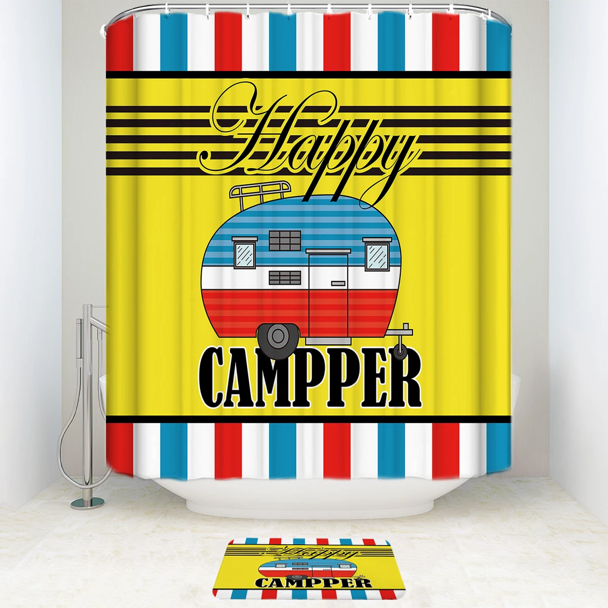 Happy Camping ретро рисунок караван ванная комната занавес набор занавесок для