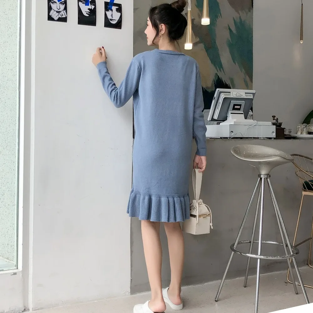 Maternity Plus Size Loose Knit Dress for Pregnant Women Solid Ruffles Sweater Dresses Pregnancy Clothes Casual Long Pullovers | Мать и