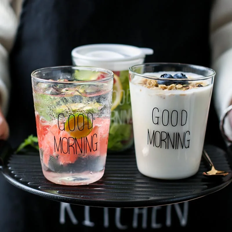 Бытовая чашка для завтрака Good Morning 400 мл стеклянная кофе кружка фруктов муссов