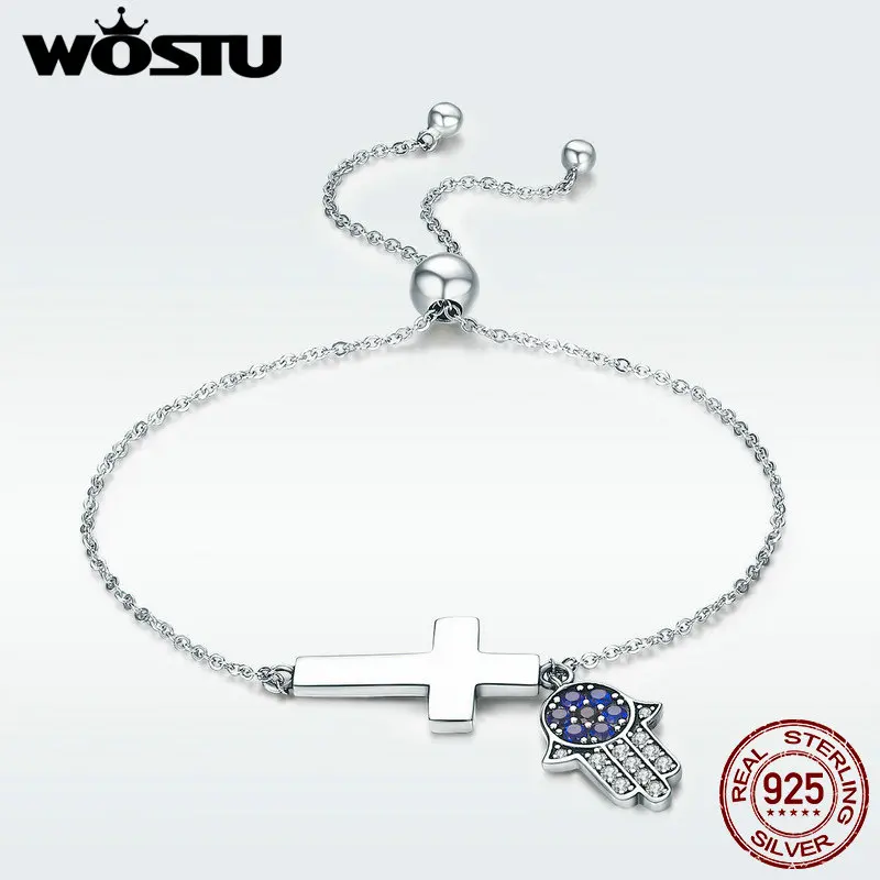 Женский браслет-цепочка с крестом WOSTU из подлинного стерлингового серебра 925