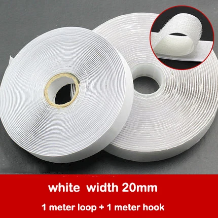 white 20mm 1meter 1 м самоклеящийся крючок петля крепежа нейлоновая наклейка диски лента швейная клейкая лента с клеем черный белый 16/20/25/30/50/100/110 мм - Цвет: white 20mm 1meter