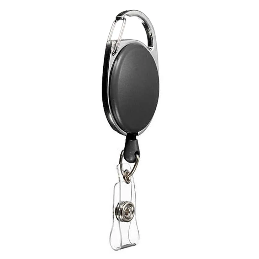 

Black Retractable Pull Key Ring Id Badge Lanyard Name Tag Card Holder Recoil Reel Belt Clip Metal Housing Plastic Covers
