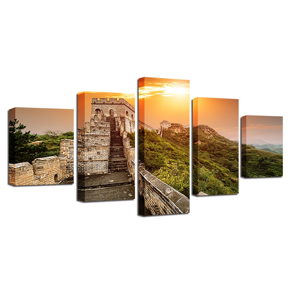Картины в рамке модульная 5 шт. китайская знаменитая Великая стена закат пейзаж