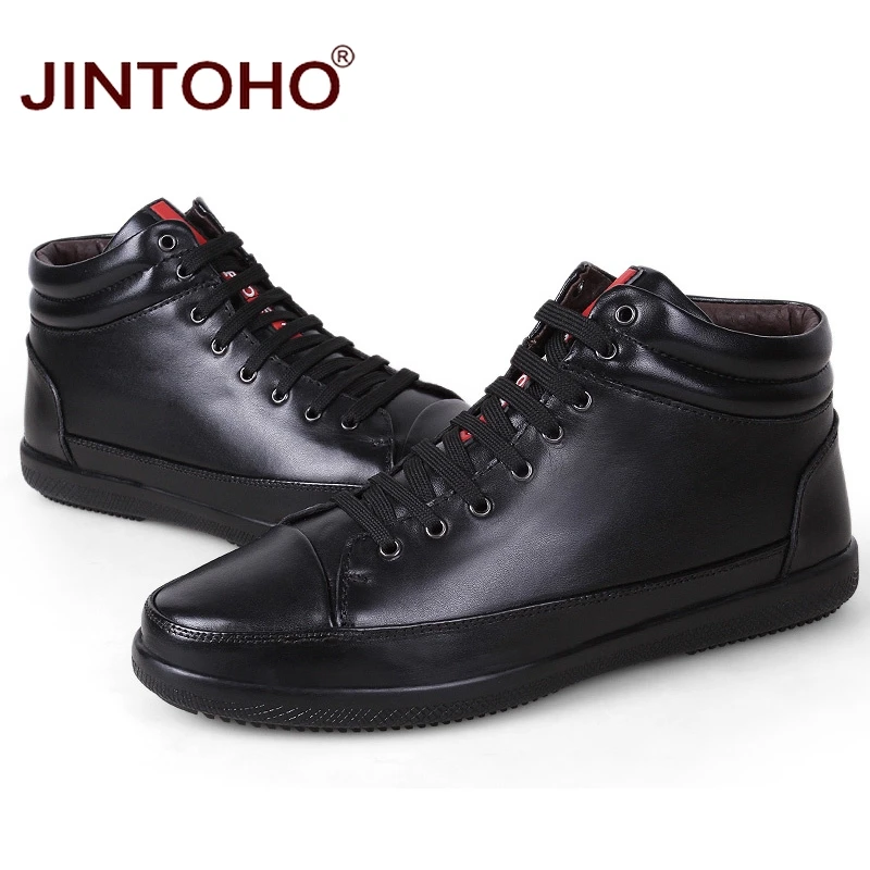 JINTOHO/ г.; мужские Ботильоны из натуральной кожи; зимние теплые модные мужские ботинки из натуральной кожи на меху; ботинки без меха; мужская обувь