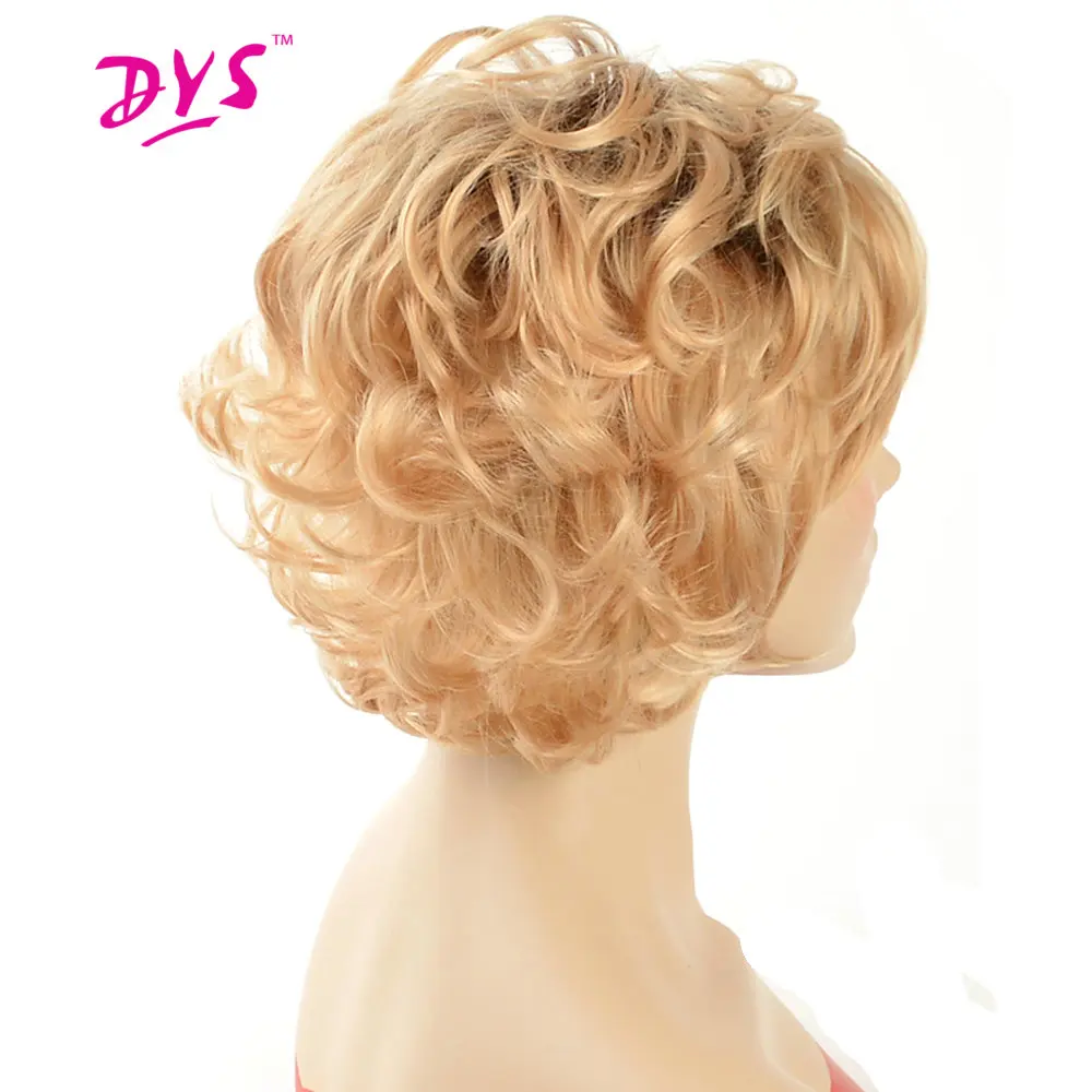 Deyngs Short Ombre Bouncy Curly Wigs For Black Women Natural Synthetic Black To Blonde/Gray Color Brazilian Hair High Teperature
