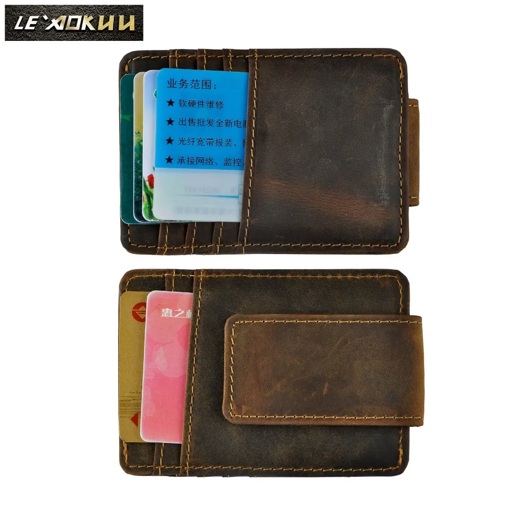 Качественный кожаный магнитный кошелек для мужчин держатель карт и фотографий