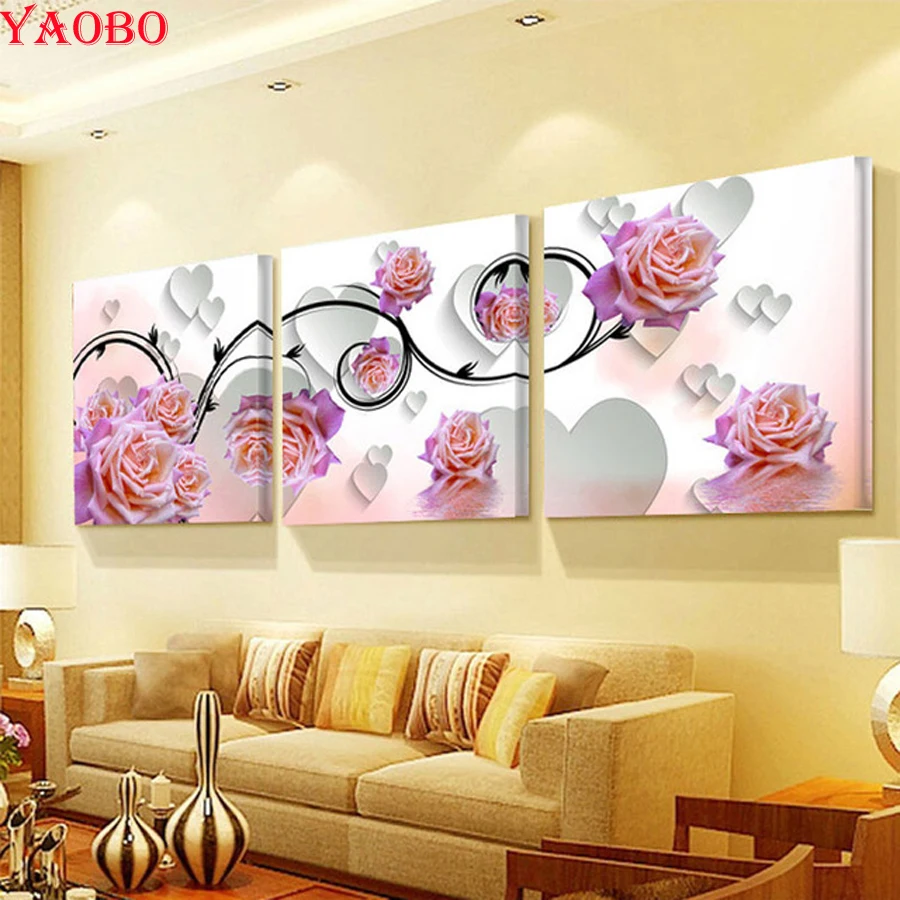 3 шт./компл. 5D сделай сам алмазная живопись розовые розы вышивка крестиком полная