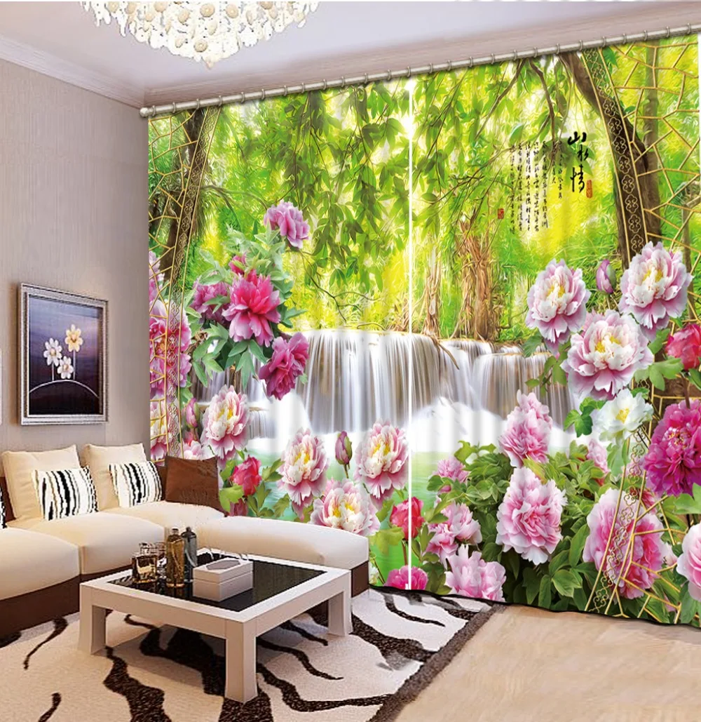 

custom 3d cortinas Flowers waterfall landscape 3d curtains to living room bedroom curtains with valance window curtains
