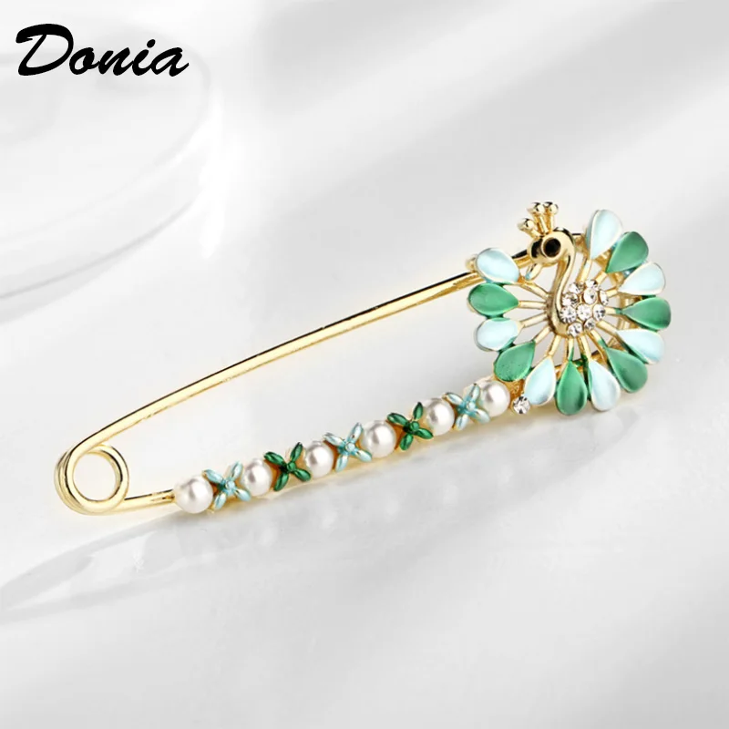 Модная стеклянная изогнутая брошь в виде павлина Женская Цветочная булавка