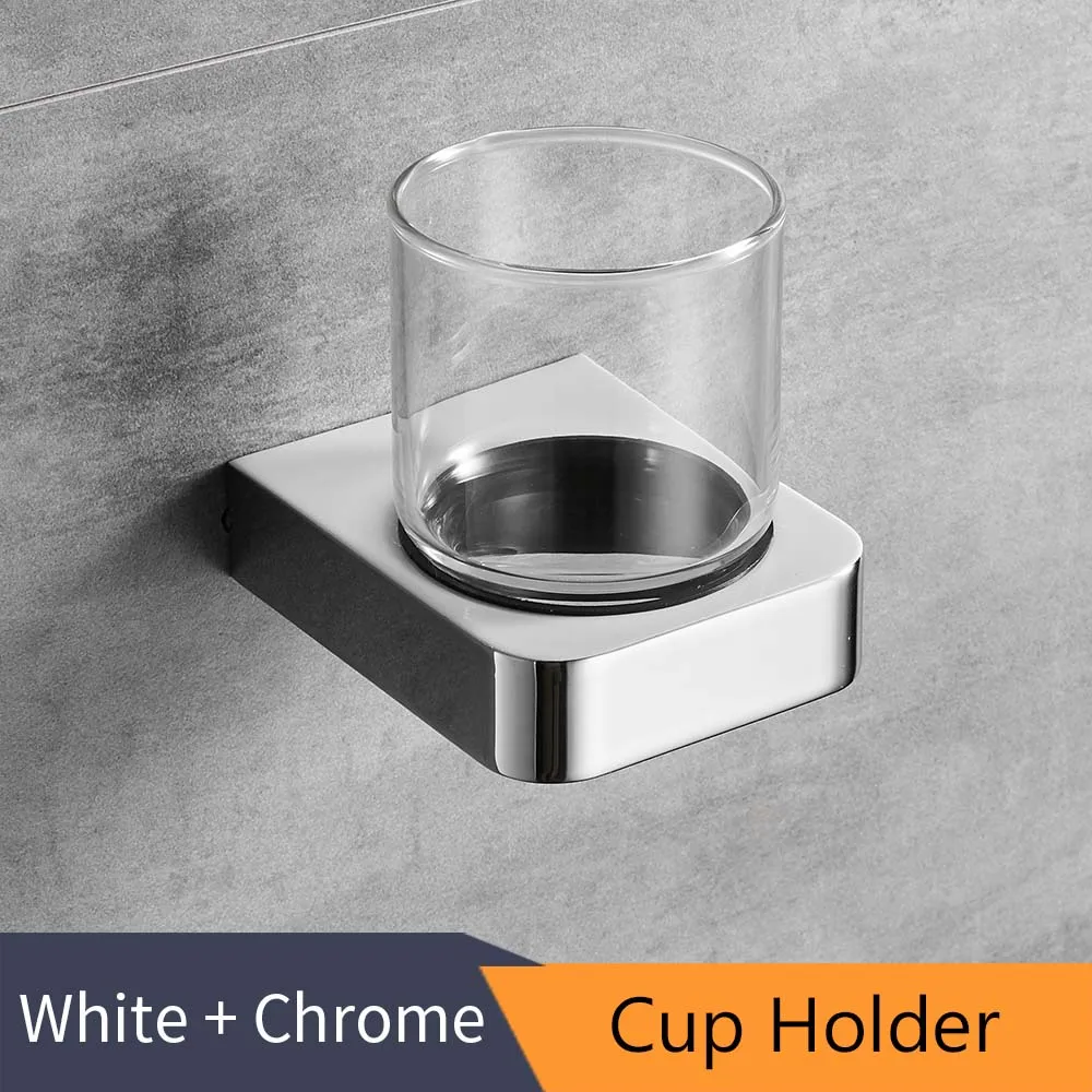 Single Cup Holder Белый+ хромированный цинковый сплав полотенце кольцо крючок для халата держатель для туалетной щетки полотенце бар аксессуары для ванной комнаты Набор бумажный держатель FM-5700WL - Цвет: Single Cup Holder