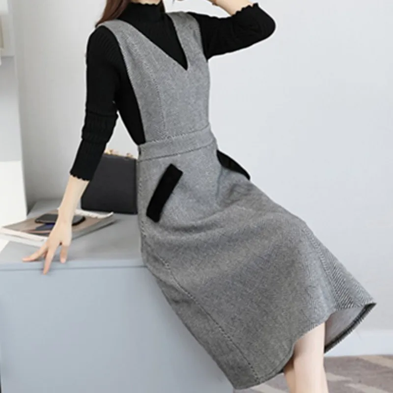 2018 осень-зима новый корейский Для женщин большой размер шерстяной жилет платье