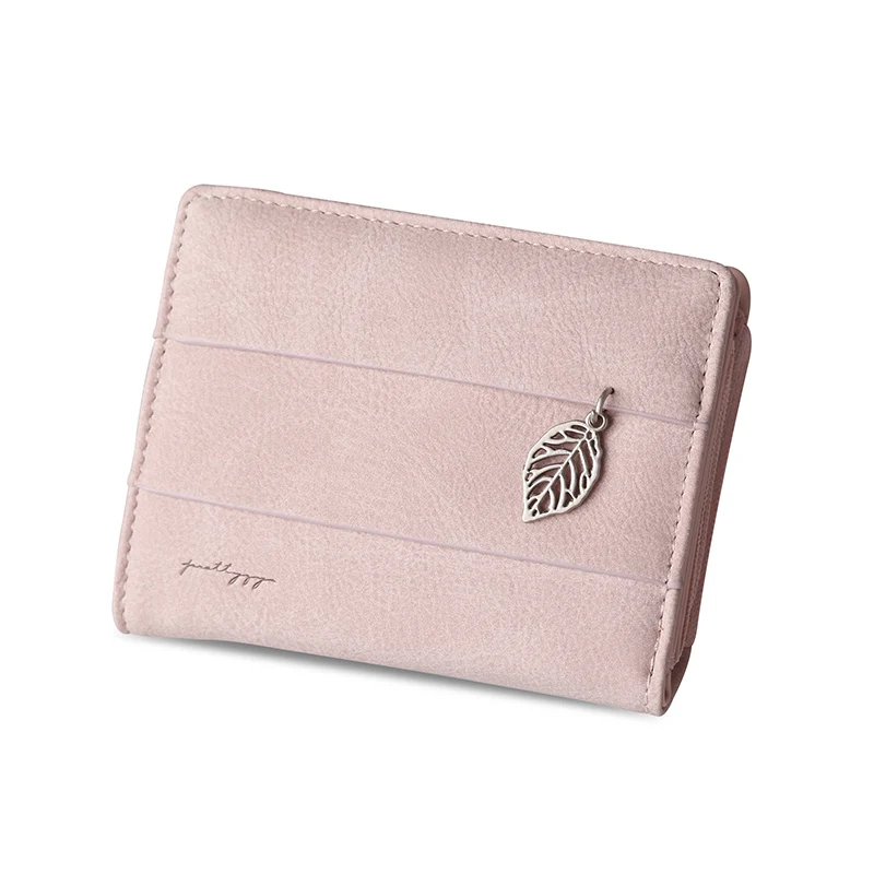 Pink Small 3 размера, новинка, Женский кошелек с застежкой в виде листьев, модные короткие длинные кожаные кошельки для монет, держателей карт, для девушек, для денег, телефона, клатч, Carteras - Цвет: Pink Small