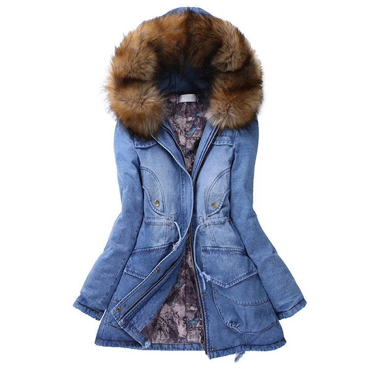 

Women's jacket 2019 new denim coat Korean version of the foreign trade in the long section thick large hair collar loose cotton