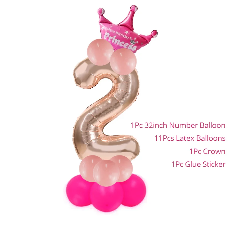 pink2 32 дюймов розовое золото номер воздушные шары День рождения украшения для детей/взрослых», «princess», «prince» 1st короны, для празднования дня рождения воздушные шары воздушный шар для колонны - Цвет: pink2