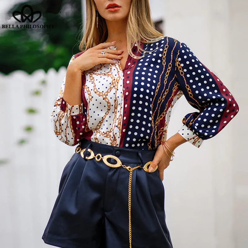 Женская блузка в горошек с V образным вырезом|Блузки| |