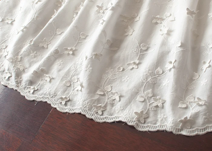 Женские юбки до середины икры белые из 100% хлопок с цветочной вышивкой эластичным