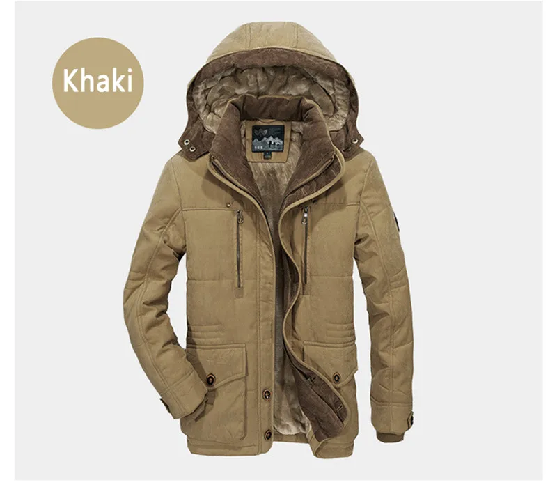 khaki Большие размеры 5XL 6XL мужские теплые зимние пальто Толстые флисовые куртки Мужская Верхняя одежда со съемным капюшоном ветровка мужские парки - Цвет: khaki