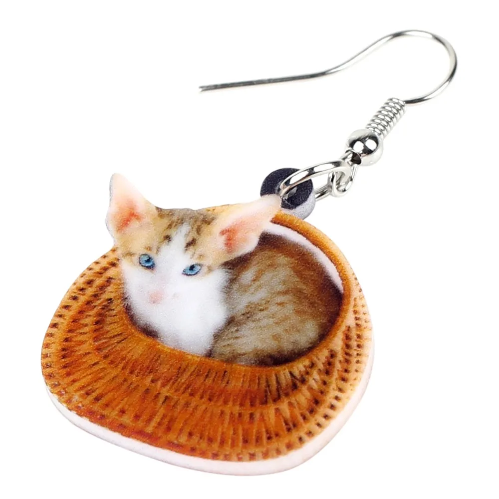 Bonsny акриловые Мультяшные корзины котенок кошка серьги большие длинные висячие
