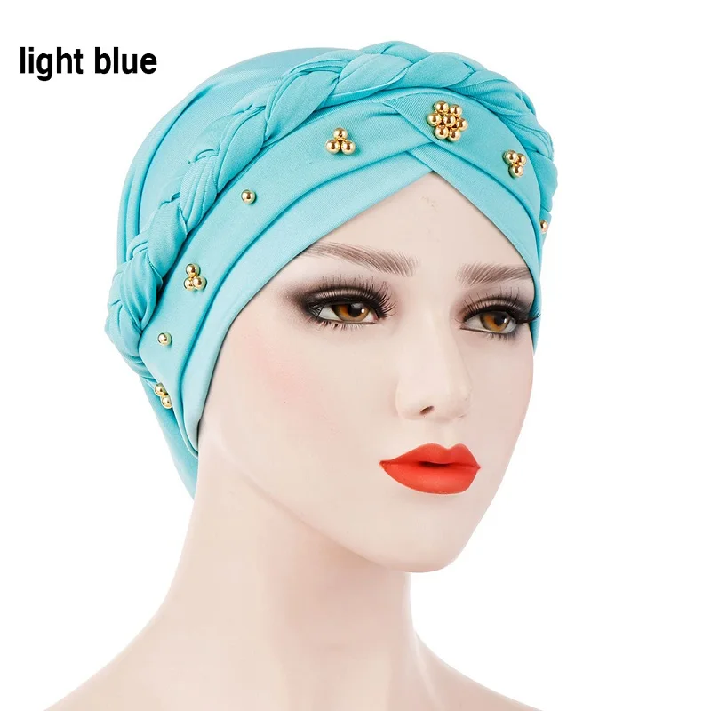light blue Женский Уход за волосами исламский Джерси головной шарф молочный шелк мусульманский хиджаб бусы оплетка эластичный тюрбан шапка после химиотерапии шапка головной убор - Цвет: light blue