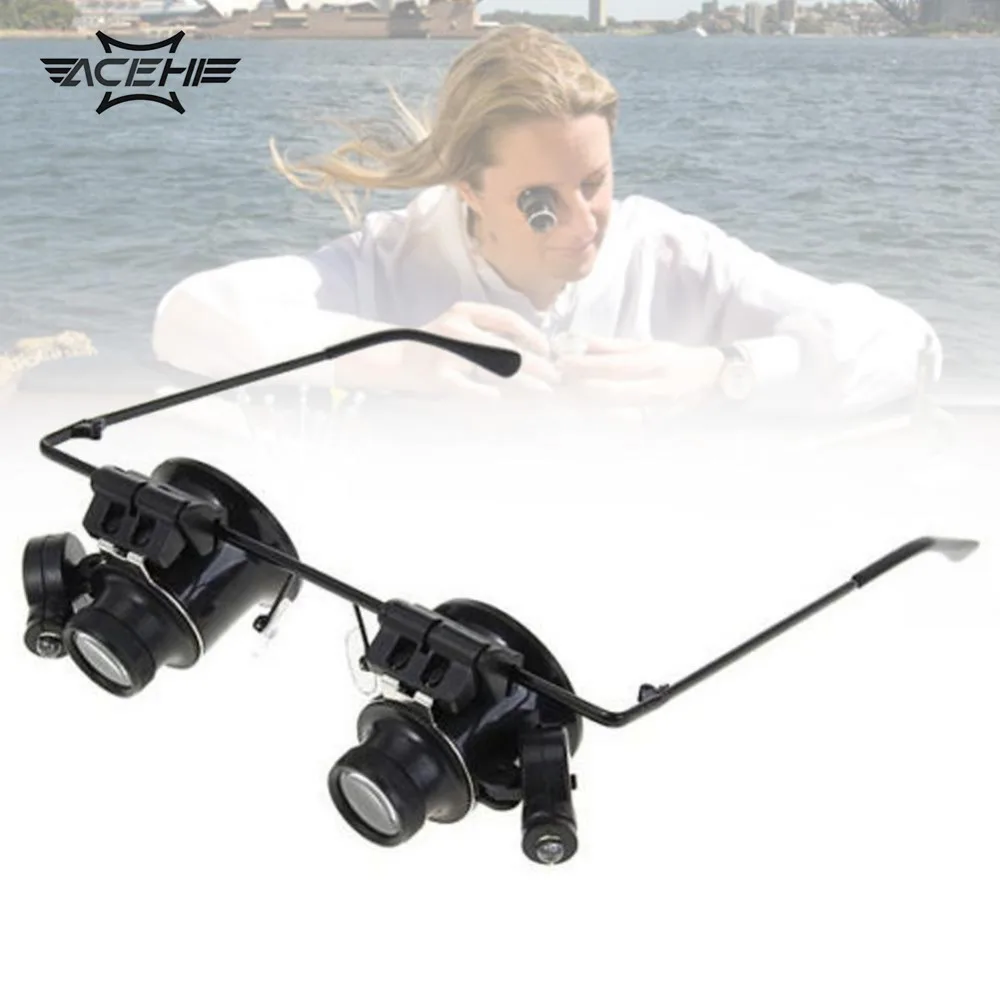 20X увеличительное стекло Двойные светодиодные фонари очки линза Лупа ювелира