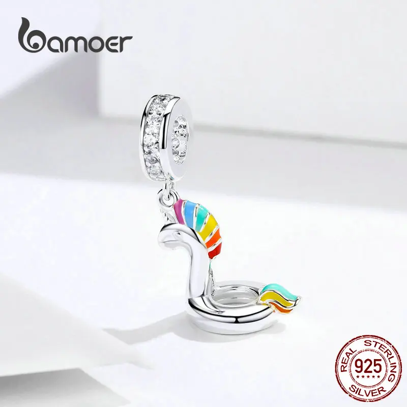 Bamoer Licorne кольцо для плавания Шарм подходит серебряный браслет с шармами эмалированные подвески для ожерелья роскошные брендовые серебряные ювелирные изделия SCC1241