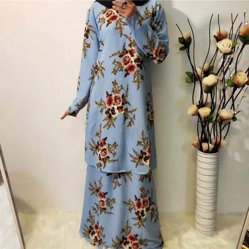 Light blue Плюс Размеры комплект из двух предметов, набор Абая, для мусульман хиджаб/кафтан темно-синий кружево платье Для женщин Рамадан ИД кафтан Турция Elbise Ислам одеяние мусульмане, Длинное нарядное платье - Цвет: Light blue