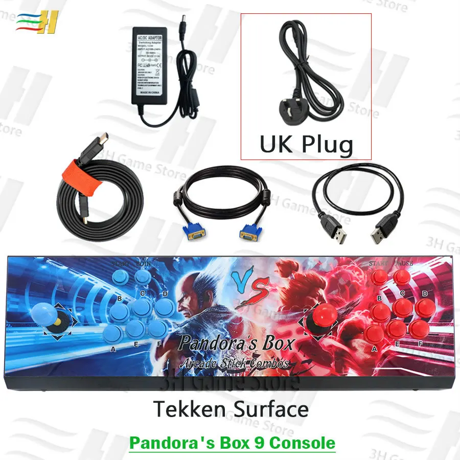 PB9 tekken UK plug Pandora Box 9 1500 В 1 аркадная игровая консоль 2 игрока джойстик кнопки консоль HDMI VGA usb джойстик для ПК ps3 ТВ 5S 6s pacman - Цвет: PB9 tekken UK plug