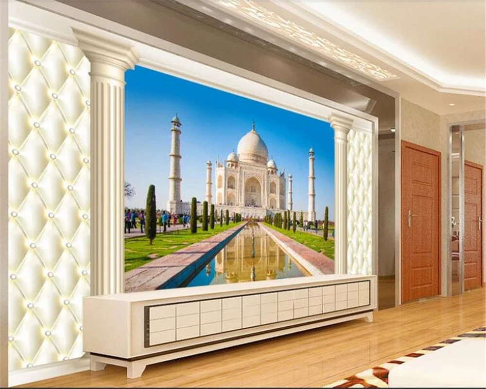 Обои для стен 3 d с изображением фантастических европейских Тадж-махала голубого