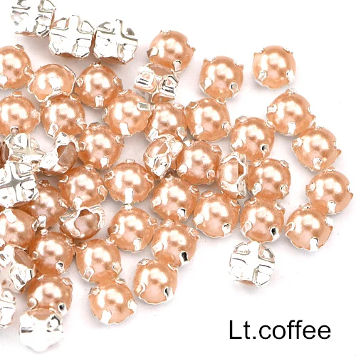 Lt.coffee 5 мм, 100 шт, стразы для шитья с жемчугом, пришивные стразы с серебряной застежкой, полукруглые жемчужины для самостоятельного изготовления свадебного платья B1238 - Цвет: Lt.coffee