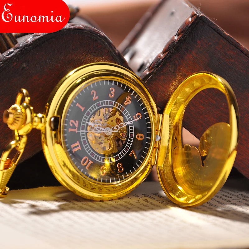 Роскошные золотые винтажные карманные часы новые модные с ручным заводом механические цепочкой мужские